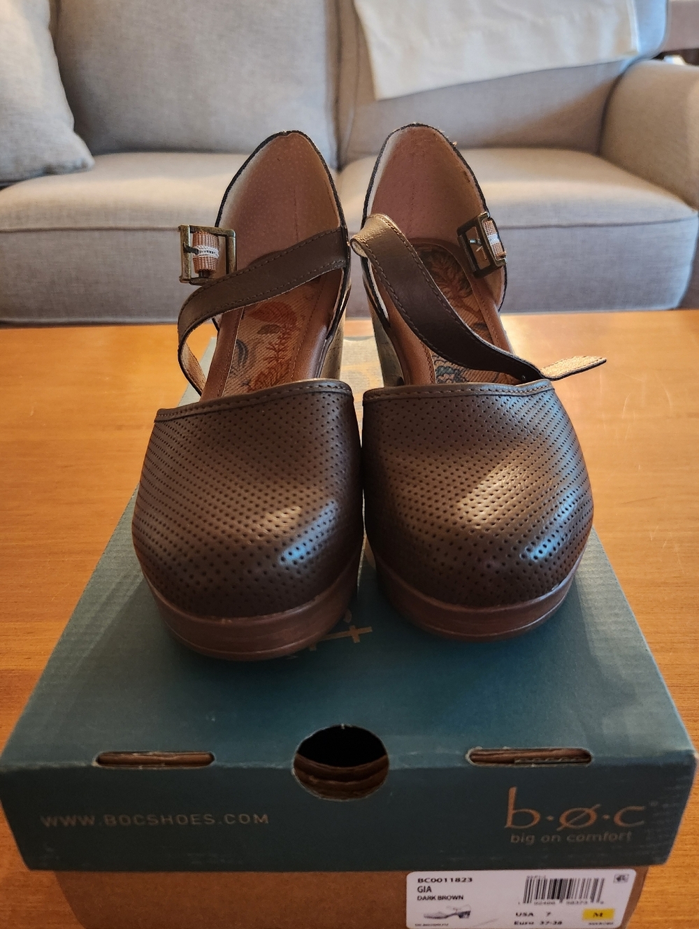 b.o.c. Gia Women's Dark Brown Perforated Clog Heels wth Buckle Strap